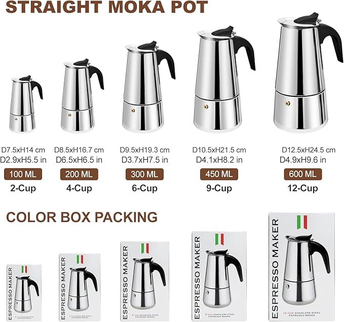 DITOSH 2 Cup Stovetop Espresso Maker Stainless Steel Moka Pot Stove Top Percolator Italian Coffee Makers Capable Mocha Greca Machine Cafe Classic Induction Cookers for Home and Camping 100ml 3.3oz