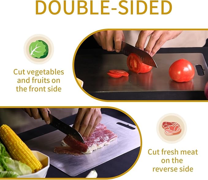 LAICAI 2025 Titanium Cutting Boards - 100% Pure Titanium Cutting Board for Kitchen, Titanium Cutting Board for Home Kitchen Cooking，Upgrade Double Sided Food-Grade Titanium Board (18 * 12INCH)