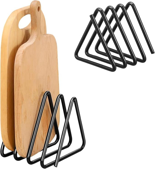 Suclain Cutting Board Organizer, Triangle Cutting Board Rack Black Metal Chopping Sheet Holder, Pots Pan Lids Cookie Sheet Organizer for Cabinet Countertop Shelf, 3.94 x 3.94 x 3.54 in