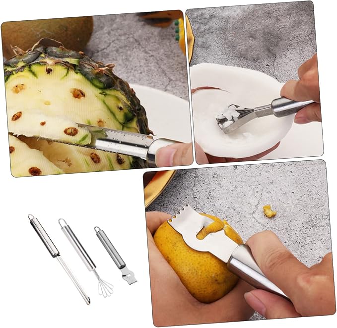 3 Pcs Stainless Steel Kitchen Grater Manual Lemon Pineapple Coconut Zester Food Grating Tools for Easy Use Cleaning Double Sided Design