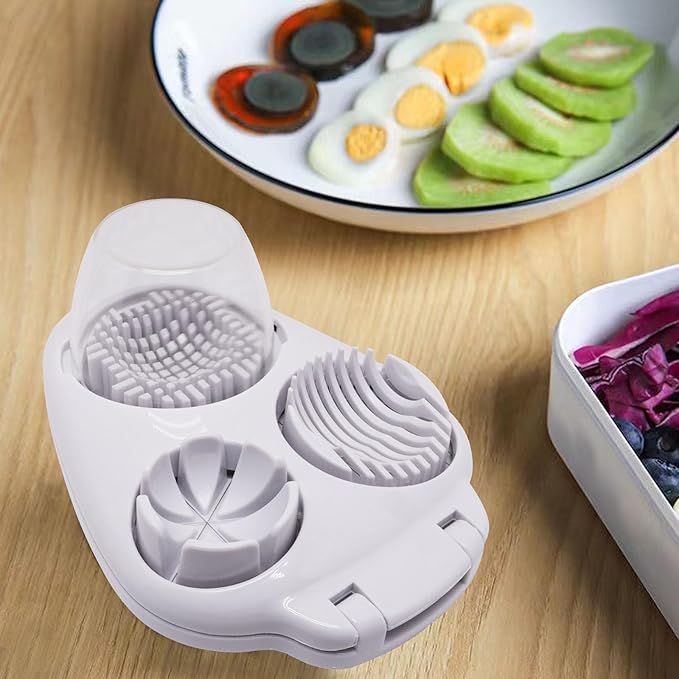 3 in 1 Egg Slicer for Hard Boiled Eggs, Stainless Steel Egg Cutter, Heavy Duty Eggs Chopper Tool for Strawberry Mushroom Cherry Tomato, Multi-Function Home Kitchen Accessories (1PCS, White)