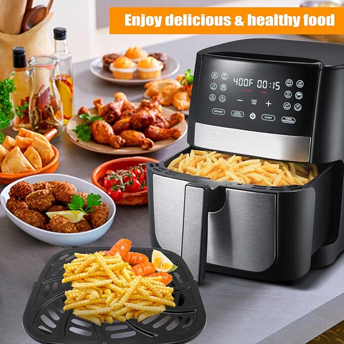 GWBSXM Air Fryer Grill Pan for Gourmia GAF856 GAF826 8QT, Nonstick 9.8''*9.8'' Square Air Fryer Replacement Parts Accessories Rack Tray Grill Plate Crisper Plate