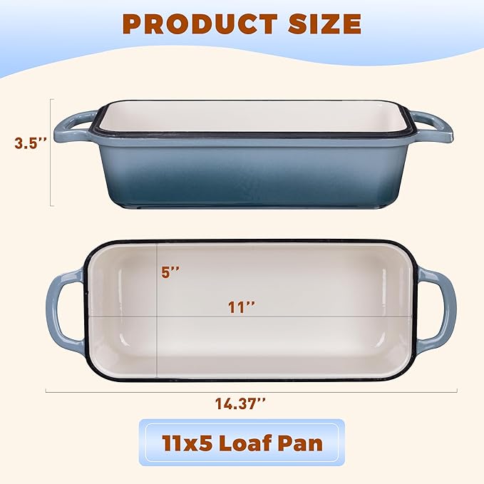 Articasting 11x5 Inch Cast Iron Bread Loaf Pan With Lid, 5.8 Qt Large Loaf Pan for Sourdough Bread Baking, Heavy Duty Dutch Oven Bread Pan For a Crispy Crust, Seasalt