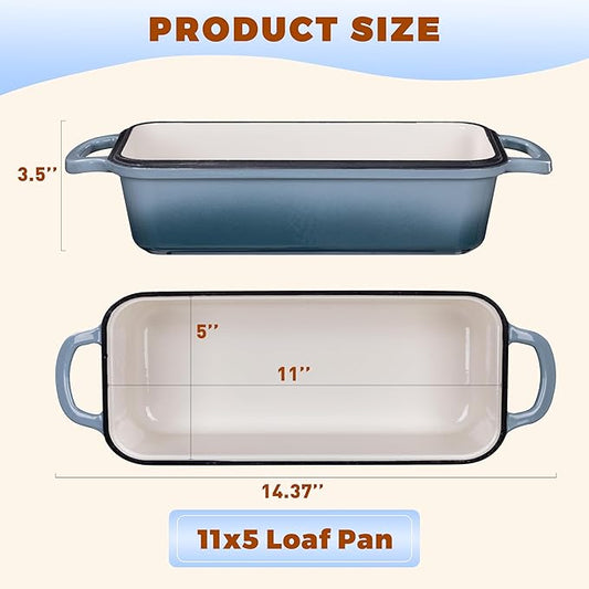 Articasting 11x5 Inch Cast Iron Bread Loaf Pan With Lid, 5.8 Qt Large Loaf Pan for Sourdough Bread Baking, Heavy Duty Dutch Oven Bread Pan For a Crispy Crust, Seasalt