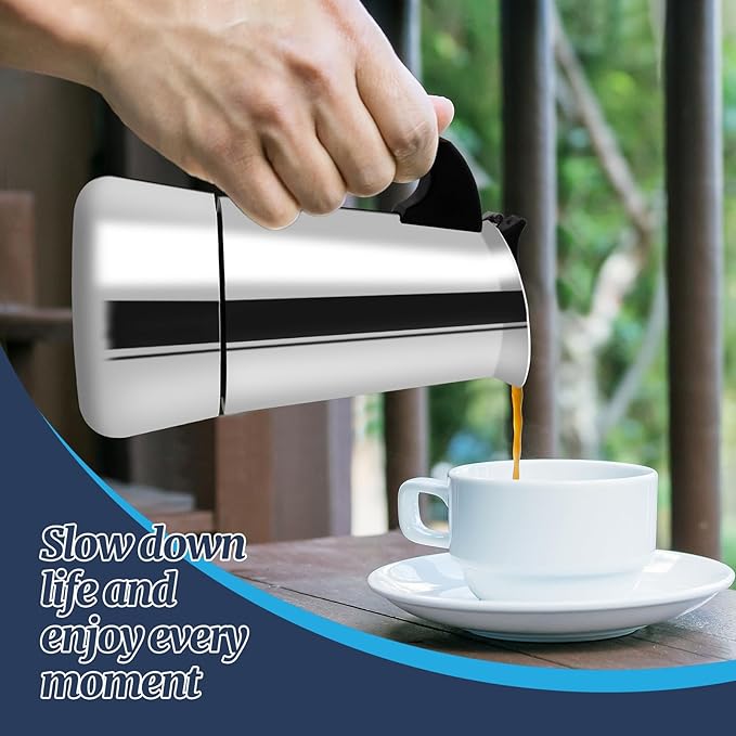 Supvision 12 Cup Moka Pot Stainless Steel 600ml Italian Espresso Coffee Maker Stovetop CoffeeMakers Mocha Pot Percolator for Induction Stove Classic Cafe Makers Portable for Easy Brewing Tummy