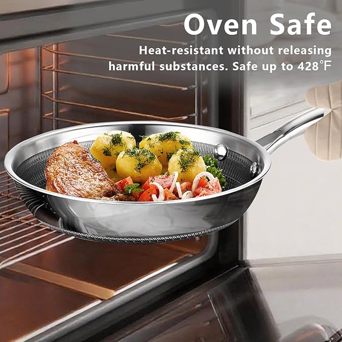 SAKAMOSH 11" Non Stick Frying Pans, Stainless Steel Pan, Ceramic Skillet with Stay-Cool Handle, Non Toxic, PFAS PFOA PTFE Free, Dishwasher Safe, Induction, Compatible with All Cooktops