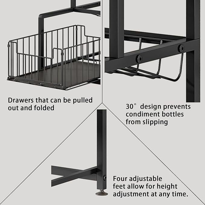 Under Sink Organizers, Pull Out Cabinet Organizer and Storage, Kitchen Cabinet Storage Shelf, Slide Out Spice Rack Organizer, Slip-Resistant Organizer Shelves with Drawer Design (Black, 3Tier)