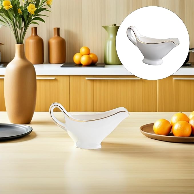 Ceramic Gravy Boat Ceramic Creamer Pitcher Gravy Sauce Boat Sauce Cup Milk Creamer Jug Porcelain Containers Kitchen Supplies (300ml)