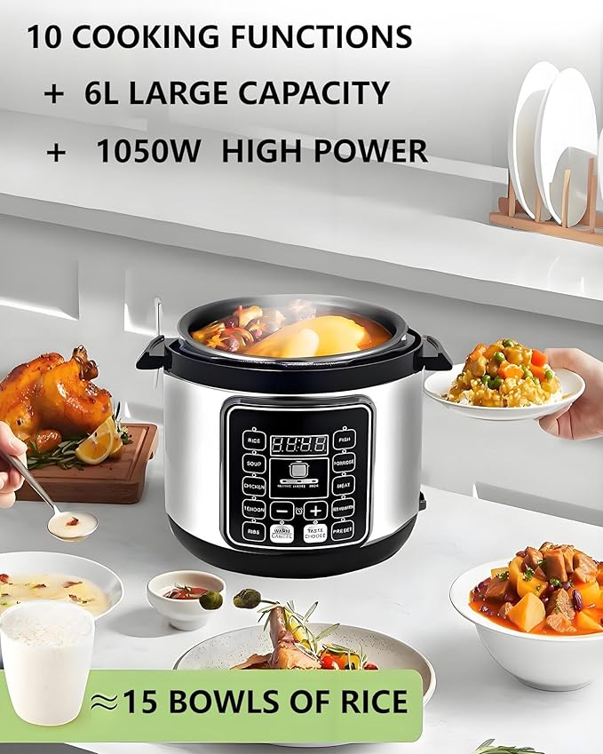 KabFbit 10 In 1 Electric Pressure Cooker, 5 Quart Stainless Steel Multi-Function Electric Cooker, Slow Cooker With 24-Hour Reservation Function, Suitable For Meat, Cake, Congee, Rice, etc., Black