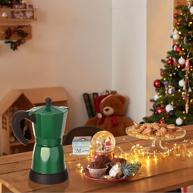 Lemosae Coffee Pot 6 Cup Electric Espresso Coffee Maker Italian Moka Maker 300ml Portable Aluminum Espresso Machine Cafetera Moka Pot with Detachable Base, Gift for Home Travel(Dark Green)