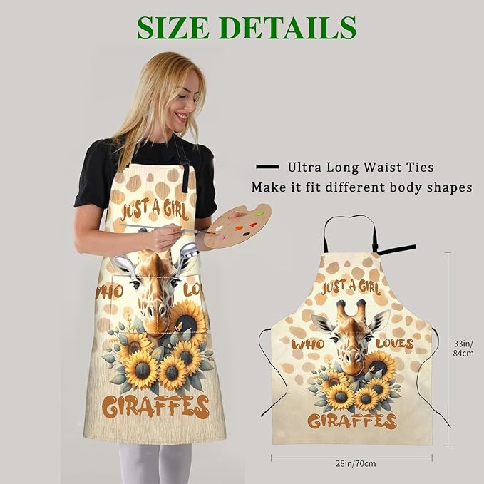 Cute Giraffe Apron with Adjustable Neck Strap,Just a Girl Who Loves Giraffes Kitchen Aprons with 2 Pockets for Women,28x33in,Oxford Fabric,Gifts for Wife Mom,For Chef Cooking Baking Gardening