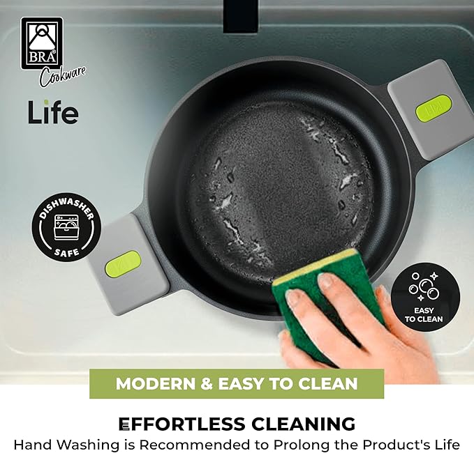 BRA COOKWARE Life Ceramic Nonstick Sauté Pan w/Glass Lid | 11 Inch 2.9 Quart Recycled Aluminum Deep Pan | Dual-Handle Braiser | Ceramic Non-Stick Coating | PFOA Free | All Cooktops & Oven Safe