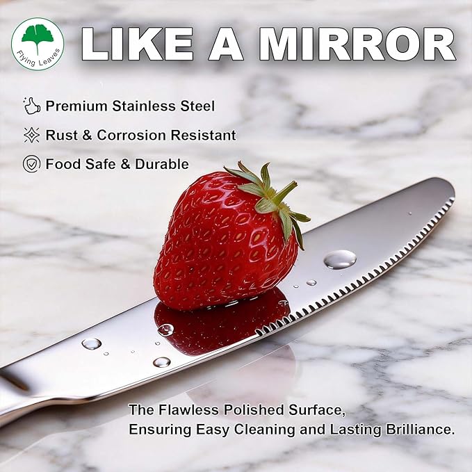 6 Piece Stainless Steel Dinner Knives Set, 9 Inch Table Knives with Mirror Polished Blade, Serrated Edge Cutlery for Kitchen, Dishwasher Safe - Ideal for Home, Restaurant, Gifting