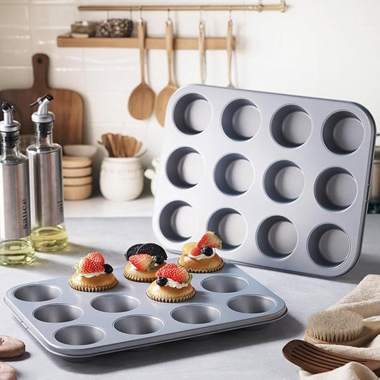 Acellegic 4 Set Mini Muffin Pans Carbon Steel Nonstick Bakeware for Oven Mini Cake Tart Quiche (12-cup)