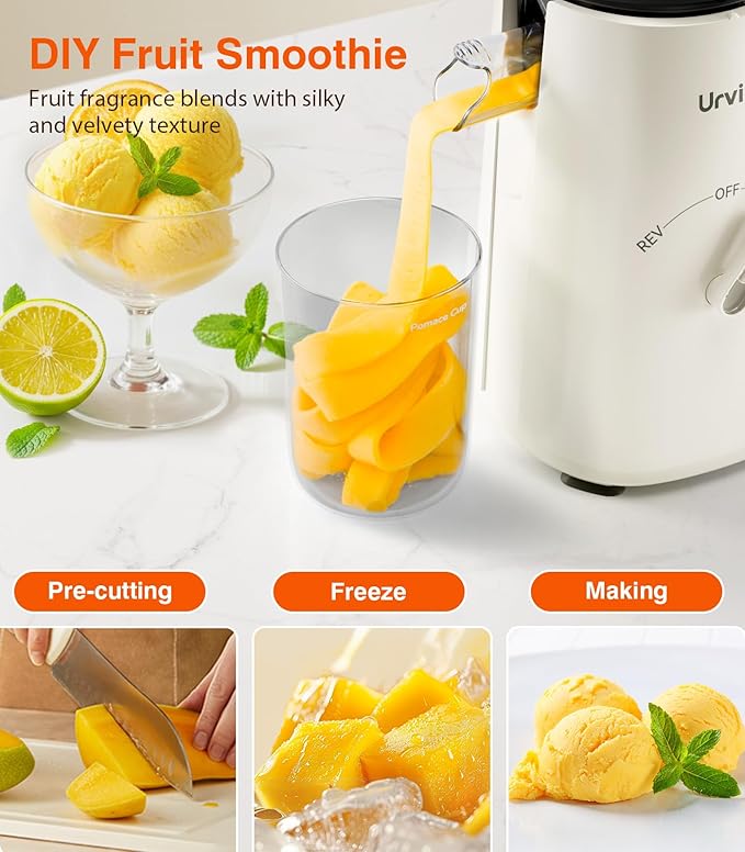 Juicer Machines, 2-in-1 Cold Press Juicer for Juice & Sorbet, suit for Vegetable and Fruit with 5-Inch Wide Chute, Powerful Masticating//High-Yield High Nutrients/Rev Mode/Easier Clean (White)