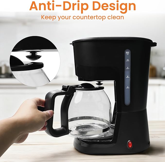 SuntNeew 12-Cup Coffee Maker, 1.5L Drip Coffee Machine with One-Touch Brewing, Glass Carafe, Anti-Drip System, Reusable Filter, Easy-to-Use Home & Office Coffee Brewer