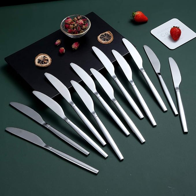 Berglander Dinner Knives Set Of 12, Stainless Steel Shiny Modern Dinner Knife, Butter Knife Table Knives Dishwasher Safe