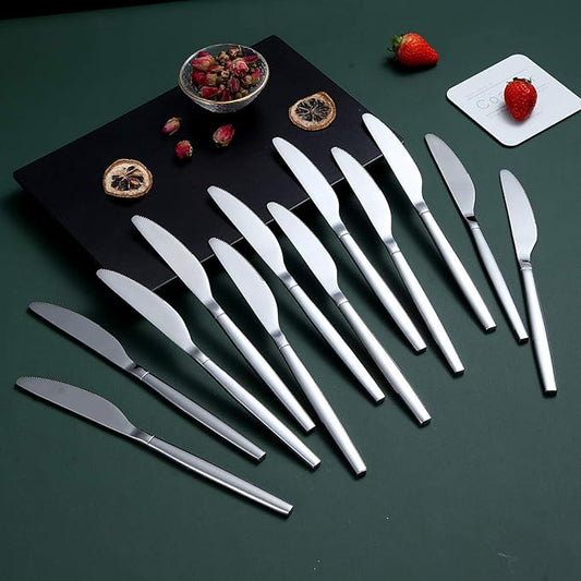 Berglander Dinner Knives Set Of 12, Stainless Steel Shiny Modern Dinner Knife, Butter Knife Table Knives Dishwasher Safe