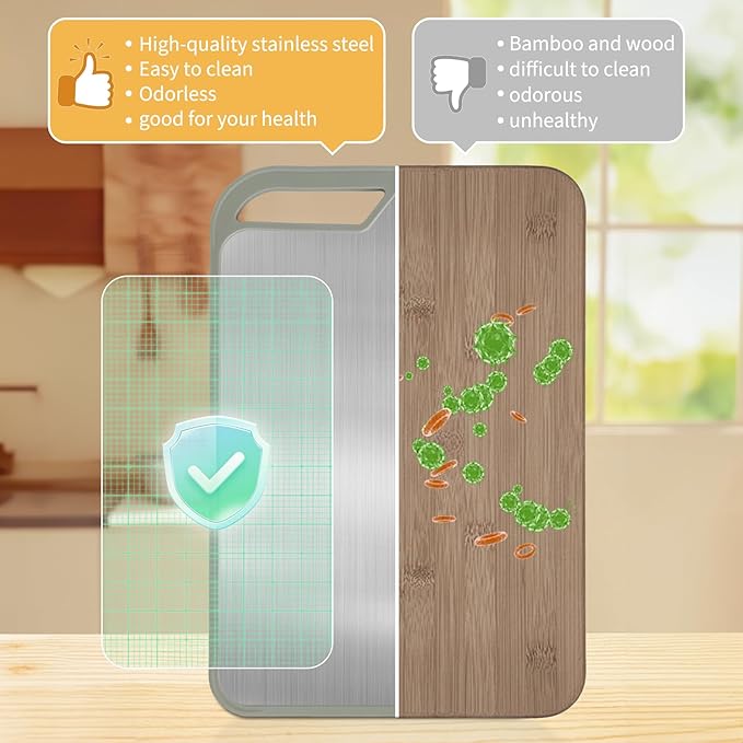 LIHOOOOM Cutting Board for Kitchen, Stainless Steel Cutting Board Easy to Clean,Double Sided Large Cutting Boards 15.7 X 10.6 inch,Dishwasher Safe