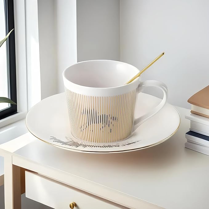 Old Craftsmen's Coffee Cup and Saucer Sets 8.45oz Unique Dynamic Mirage Reflection Tea Cup Luxury Porcelain Mirror Ceramic Mug Gifts for Cappuccino Espresso 250ml Horse