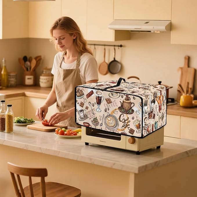 Doojoayie Coffee Appliance Dust Cover 8 Slice Toaster Cover Small Appliance Dust Protector for Toaster Oven/Bread Making Machine/Air Fryer