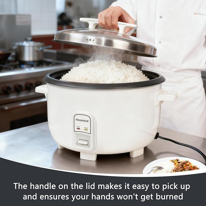 Heromind Commercial Rice Cooker, 46-Cup Rice Cooker, 9Qt / 10 L Large Rice Cooker with Nonstick Inner Pot, Fast Cooking and Auto Keep Warm, with Rice Cup and Paddle, Easy to Clean, 1600W