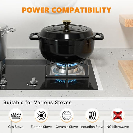 ROVSUN Enameled Cast Iron Round Dutch Oven, 6QT Pot with Lid &Dual Handles with Silicone Gloves,Oven Safe up to 500°F, Heavy-Duty Pre-Seasoned Cookware for Bread Baking, Braising, Stews, Roasting, Black