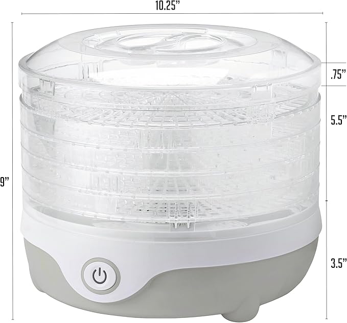 OVENTE Food Dehydrator Machine with 5 Stackable Clear Trays and Drying Space, 240W Electric Food Preserver and Dryer for Snacks, Beef Jerky, Fruits, Veggies, Yogurt and Herbs, Grey DF215GY