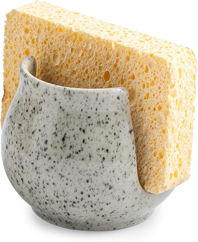 Sponge Holder for Kitchen Sink, Ceramic Dish Sponge Dish Rack Scrubby Kitchen Organizer Cute Sink Organizer, Farmhouse Decor, Speckled Glaze