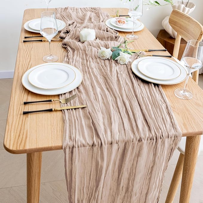 Wokceer Cheesecloth Table Runner 12Pack 10FT Nude Pink Christmas Gauze Cheese Cloth Table Runner for Party Long Rustic Sheer Table Runners for Baby Bridal Shower Wedding Easter Table Decor