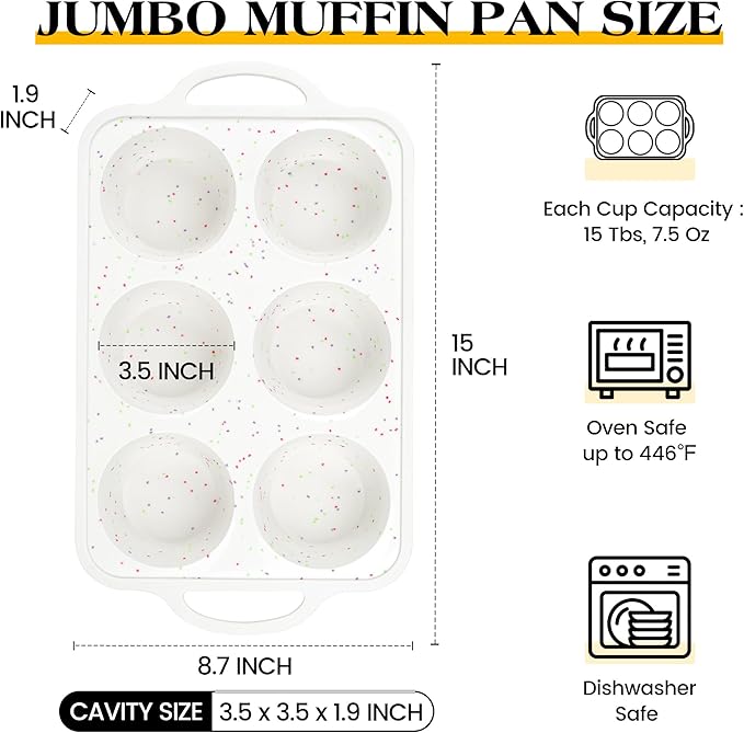 AOTASO 2 Pcs Jumbo Muffin Pan with Metal Frame, Nonstick 6 Cup Extra Large Cupcake Pan for Baking, Silicone Deep Muffin Tray for Egg Bites (Cream)