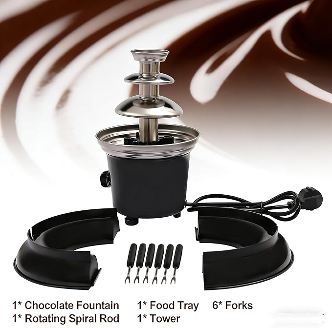 1lb Chocolate Fountain, 3-Tier Party Fountain with Fruit Plate, Chocolate Fondue Fountain for Christmas Birthday Party, 120V 40W