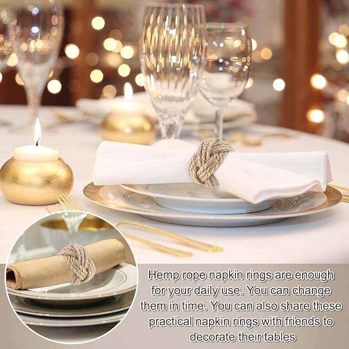 Natural Burlap Napkin Rings Set of 6 - Woven Rustic Napkin Rings for Farmhouse Dining Table Decor