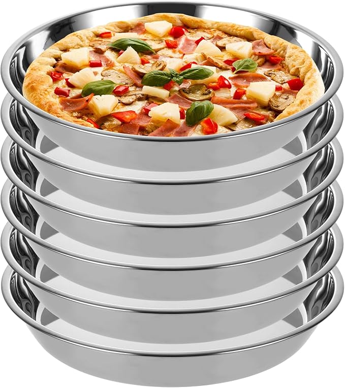 MUXHEL 6 Pack Deep Dish Pizza Pan 10 Inch Stainless Steel Pizza Pan for Oven, Non-Stick Pizza Tray Pizza Baking Sheet Pizza Plates Pie Pan for Pie, Cookie, Dishwasher Safe
