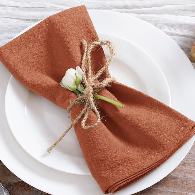 MLMC 8 Pack Terracotta Cloth Napkins Rustic Washable Napkins Set of 8 17"x17" Burnt Orange Reusable Dinner Napkins Cloth for Wedding Bridal Shower Party Picnic Dinning Table Decor