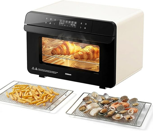 ROBAM Toaster Steam Combi Oven, Countertop Air Fryer 20-in-1 Oven with Convection & Grill, Stainless Steel Interior, 3-Layer Insulated Glass Door, 3 Steam Modes, 30 Built-In Recipes (White)