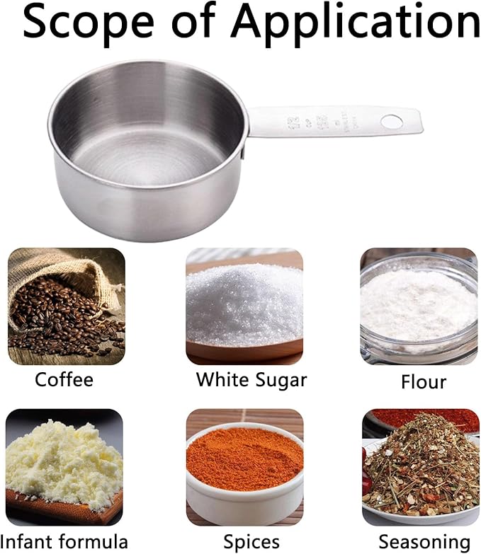 QAZXCDEW-Stainless Steel Measuring Cup 1/4 Cup Scoop Liquid Measuring Scoop For Dry And Liquid Ingredients Coffee Baking Cooking, Free Storage Hooks Dishwasher Safe-1SET