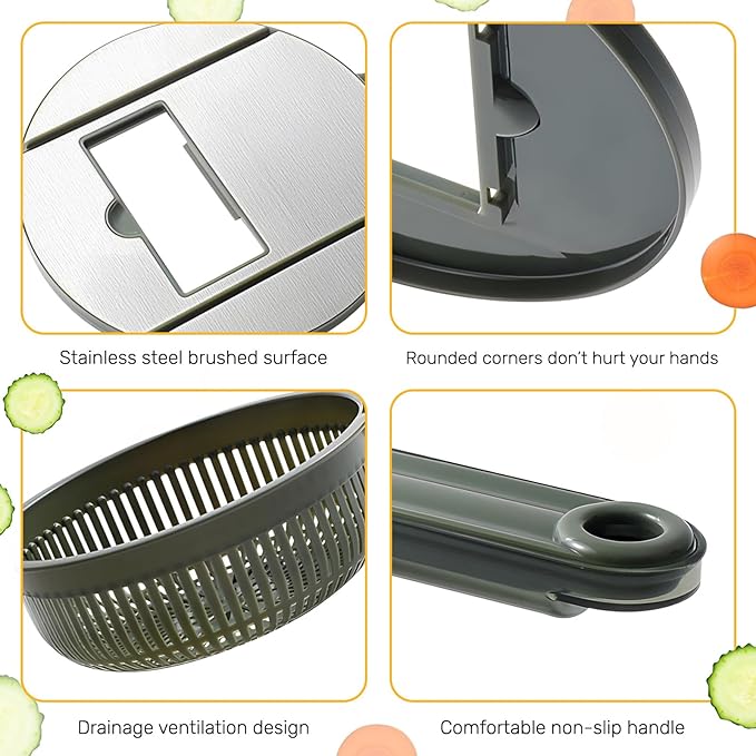 Mandoline Slicer with Hand Protector, Interchangeable Blade Vegetable Slicer Mandoline, Cucumber Slicer with Colander for Potato, Tomato, Carrot (Green)