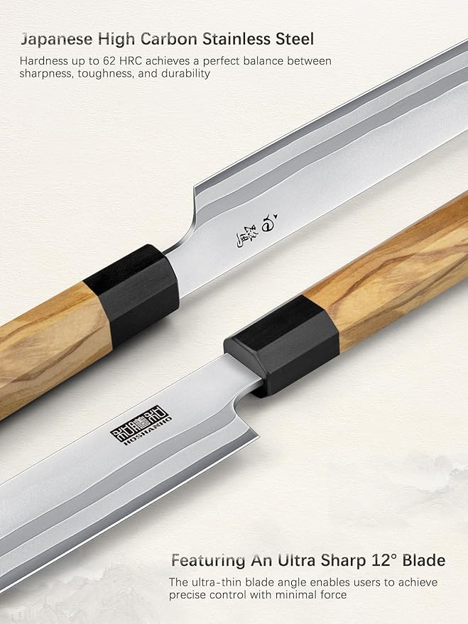 HOSHANHO Sushi Knife 10 Inch, Japanese High Carbon Steel Sashimi Knife, Ultra Sharp Yanagiba Knives, Kitchen Knives for Fish Filleting with Olive Wood Handle