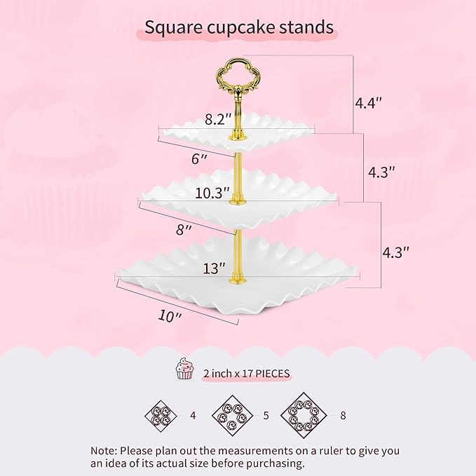 NWK 5 Piece Cake Stand Set with 2 x Large 3-Tier Cupcake Stands, 3 x Appetizer Trays, for Wedding Birthday Baby Shower Tea Party Decorations (Gold)
