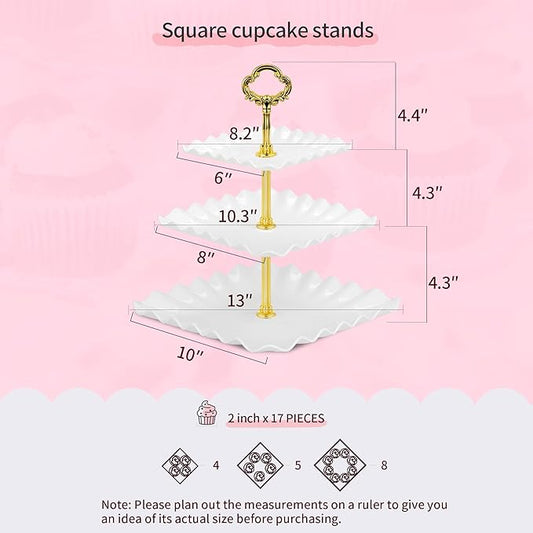 NWK 5 Piece Cake Stand Set with 2 x Large 3-Tier Cupcake Stands, 3 x Appetizer Trays, for Wedding Birthday Baby Shower Tea Party Decorations (Gold)
