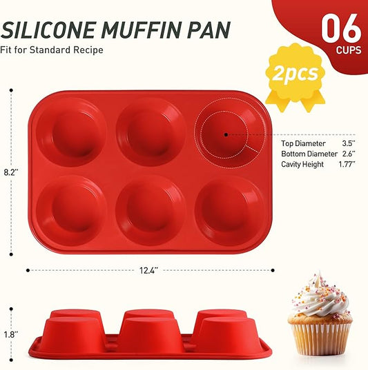 Socisen 2 Pack 6 Cups Silicone Jumbo Muffin Pan with Metal Reinforced Frame Silicone Molds Cupcake Cake Baking Pans Egg Bites Muffin Tin Tart Pans Bundt Pan Reposteria Accesorios Moldes Para Pasteles