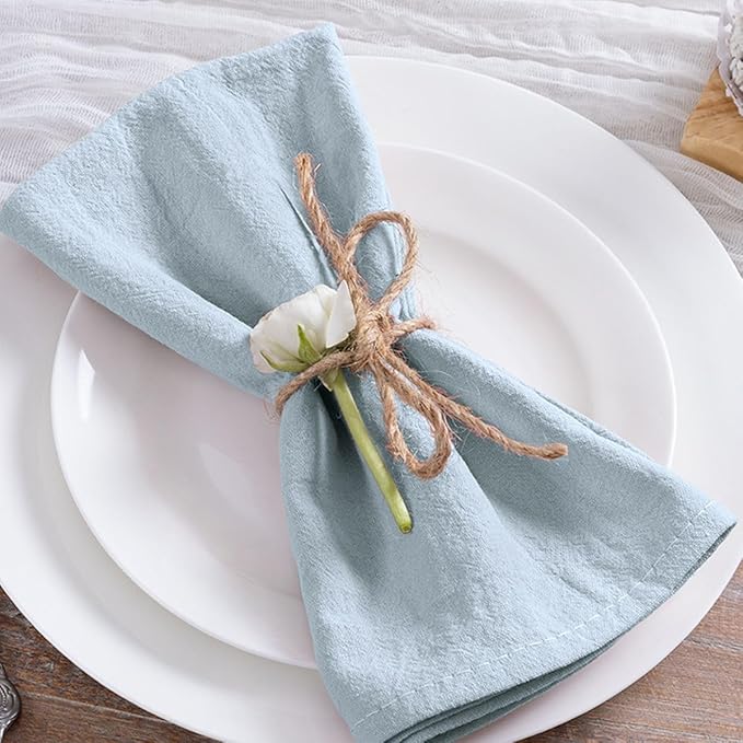 MLMC 8 Pack Silver Blue Cloth Napkins Rustic Washable Cotton Linen Napkins Set of 8 17"x17" Reusable Dinner Napkins Cloth for Spring Easter Wedding Birthday Party Everyday Use Decor
