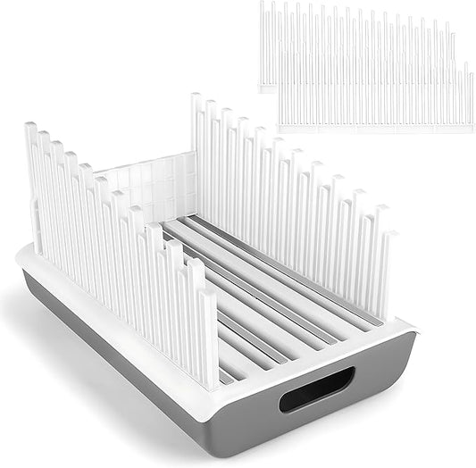 Bread Slicer Guide for Homemade Bread with 304 Stainless Steel Sheet and Storage Tray、3-Slice Thickness，Adjustable Width for Cake、Bagels、Toast.