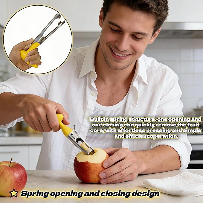 Apple Corer, Stainless Steel Apple Corer and Divider with Sharp Serrated Blade – Easy to Use – Core Remover Tool for Apples, Pears, Cupcakes – Heavy-Duty Kitchen Gadget for Baking, Cooking (Yellow)