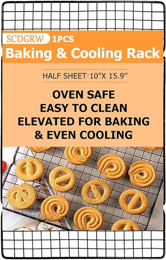 Cooling Rack Set of 1, 10" x 16" No Warp Heavy Duty Stainless Steel Baking Rack - Fits Half Sheet Pan, Oven Safe 575°F,for Baking, Roasting & Dehydrating, Dishwasher Safe