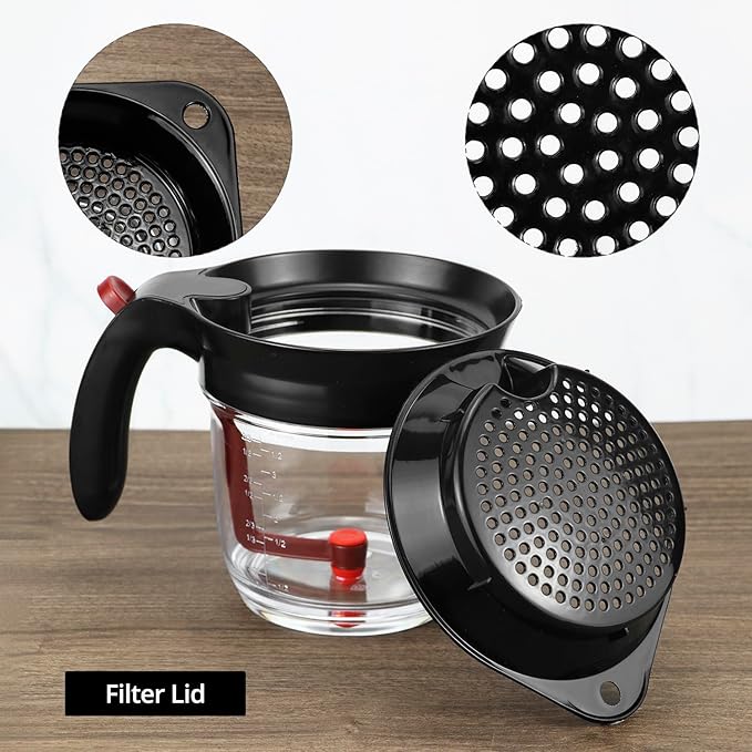 QWORK Fat Separator, 4 Cups / 1000 ml Grease Separator with Bottom Release - Soup Oil Separator Measuring Cup for Cooking