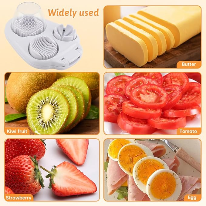 3-In-1 Egg Slicer for Hard Boiled Eggs,Stainless Steel Egg Cutter with 3 Cutting Modes,Multipurpose Kitchen Gadget Dicer for Butter Strawberry,Mushroom,Banana,Tomato,Easy to Use