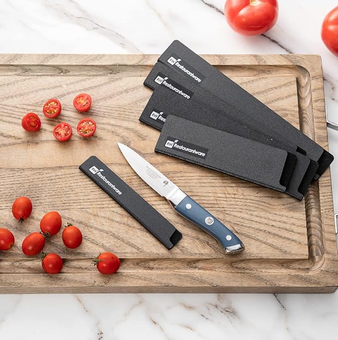 Sensei 6 x 1 Inch Knife Sleeve, 1 Knife Protector - Fits Steak Knife, Felt Lining, Black Plastic Knife Blade Guard, Durable, Cut-Proof - Restaurantware