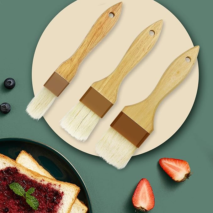 6 Pieces Pastry Brushes Basting Oil Brush for Cooking with Boar Bristles and Beech Hardwood Handles for Spreading Butter Cooking Baking BBQ Oil Brush(1 inch, 1.6 inch, 3 inch)